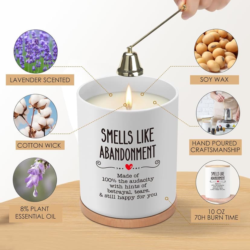 Farewell Retirement Gift for Coworker Friend, 10OZ Funny Leaving Candle Gifts, Moving Away Going Away Goodbye Gifts for Women Coworkers Work Bestie, Smells Like Abandonment Scented Soy Candle