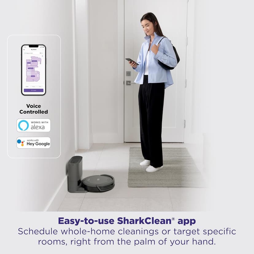 Shark Navigator Robot Vacuum and Self-Empty Base with Bagless 60-Day Capacity Self-Empty Base, SmartPath Navigation, Powerful Pet Hair Pickup, Anti-Hair Wrap, For Carpets & Hard Floors, Grey, RV2120AE