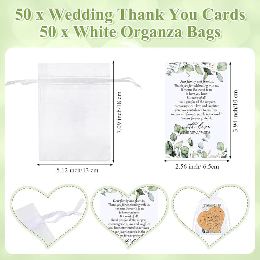 Uiifan 50 Set Wedding Favors for Guest Coaster Gifts Bulk Heart Shaped Coasters Thank You Cards Organza Bags Guest Souvenirs for Wedding Party Bridal Favors