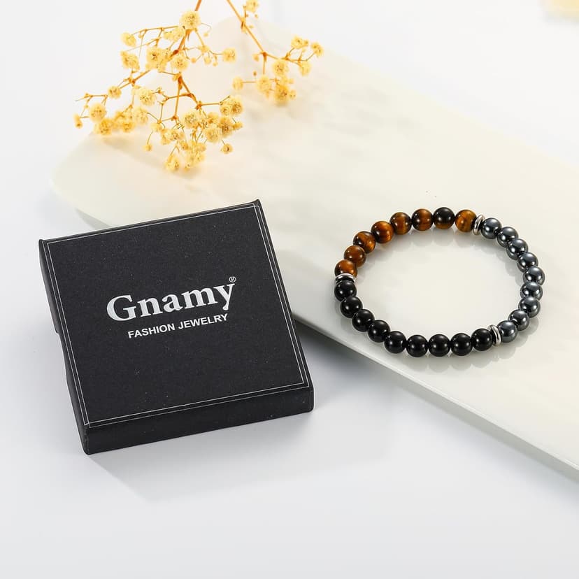 Bracelet Gifts for Men, Triple Protection Black Obsidian Hematite Tiger Eye Beaded Natural Stone Bracelets Birthday Christmas Stocking Stuffers Healing Jewelry Gifts for Him