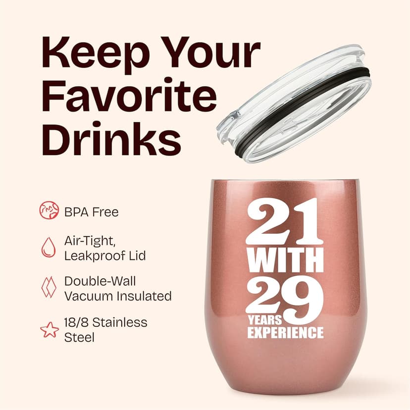 KLUBI 50th Birthday Gifts for Women Funny - 12 Ounce 21 with 29 years Experience Wine Glass 50th Birthday Gifts for Her, 50 Year Old Gift, 1975 Birthday Gifts For Women Turning 50