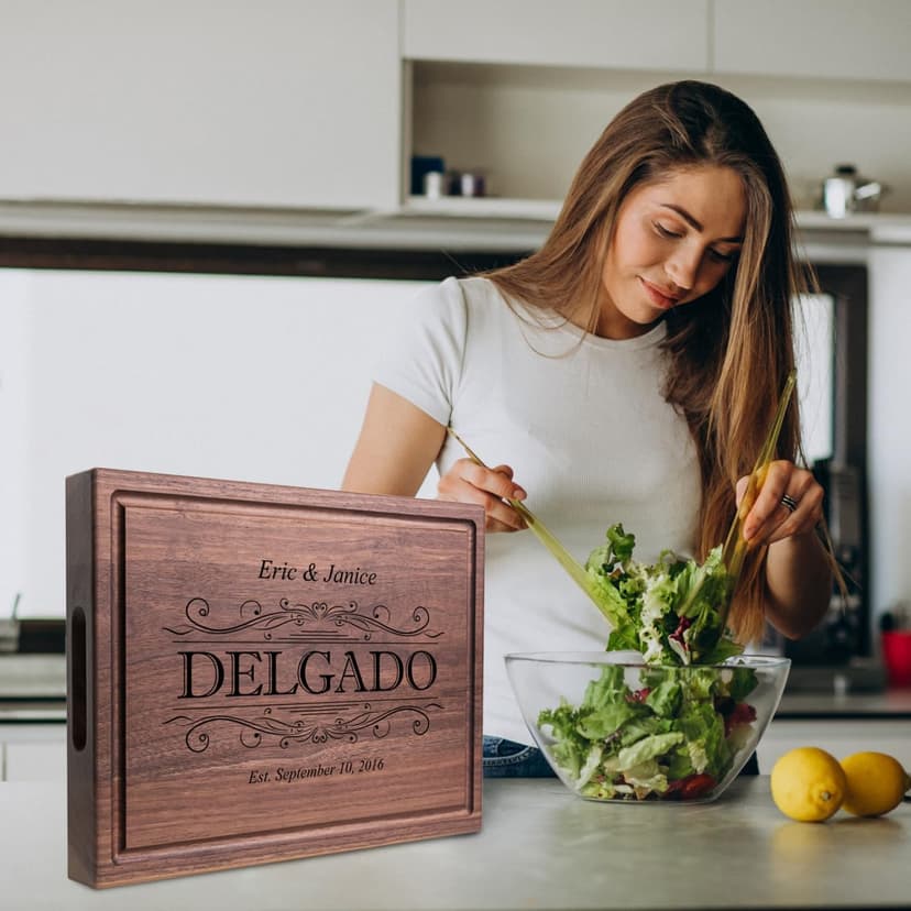 Personalized Cutting Board - Custom Engraved Wood Charcuterie Board - Best Wedding Gift Idea for Couples (Bride & Groom), Newlyweds - Handcrafted in USA from Premium Hardwood 002