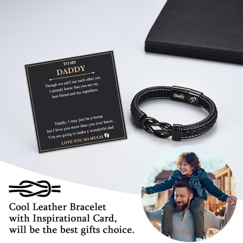 Love You Forever Leather Bracelet Gifts for Men Him Teen Boys, To My Brother Son Grandson Nephew Friend Dad Husband Christmas Birthday Valentines Fathers Day Graduation Back to School Gifts