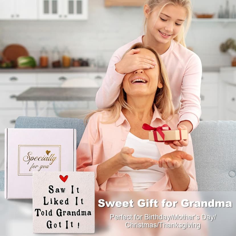 Grandma Gifts, Birthday Christmas Ideas for Grandmother from Grandkids Granddaughter Grandson, Best Grandma Ever Gifts, Funny 4'' Resin Coaster Present for 1st Time Grandma to Be