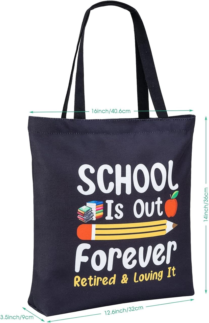 PARBEE Tote Bag, Large Black Canvas Bag with Pocket, Funny Retirement Gift for Teachers, Reusable, Machine Washable, Tote Bag for Retired Teachers, Unisex