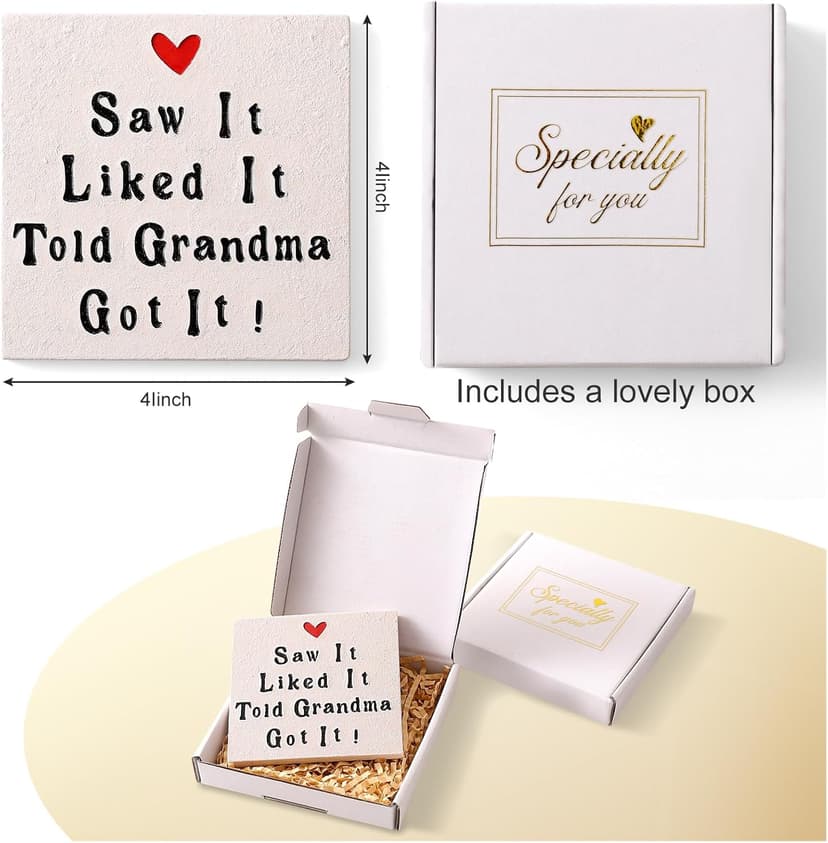 Grandma Gifts, Birthday Christmas Ideas for Grandmother from Grandkids Granddaughter Grandson, Best Grandma Ever Gifts, Funny 4'' Resin Coaster Present for 1st Time Grandma to Be