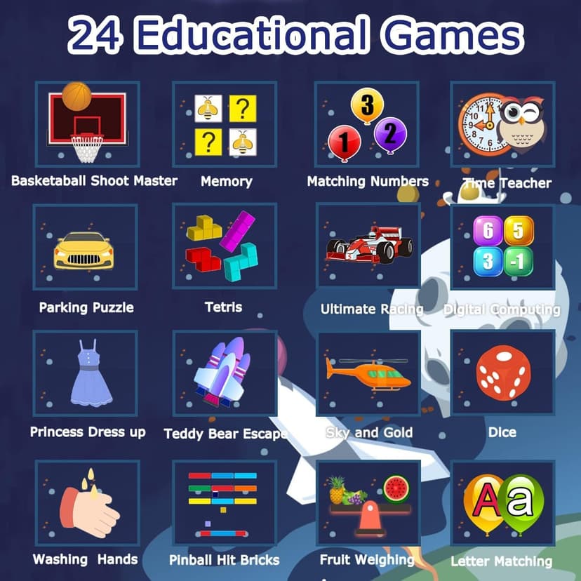 Cosjoype Kids Game Smart Watch for Kids with 24 Puzzle Games HD Touch Screen Camera Music Player Pedometer Alarm Clock Calculator Flashlight 12/24hr Kid Watch Gift for 4-12 Year Old Boys Toys for Kid