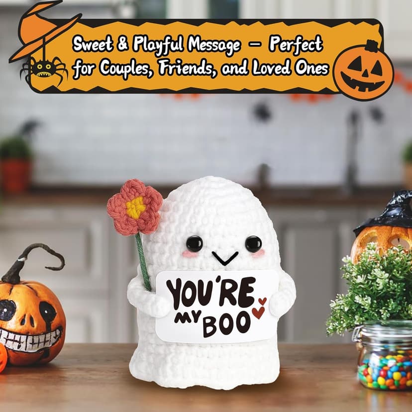 You're My Boo Buddy Cute Halloween Spooky Gifts - Funny & Romantic Handmade Crochet Ghost Plush Decor for for Girlfriend, Boyfriend, Couples, Her, Him, Friends, Valentine,Christmas Stocking Stuffer