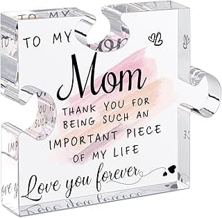 LukieJac Gifts for Mom from Daughter Son - Best Mom Ever Gifts Unique Mother Birthday Acrylic Puzzle-Shaped Plaque Desk Decorations Present for Mom Christmas Anniversary