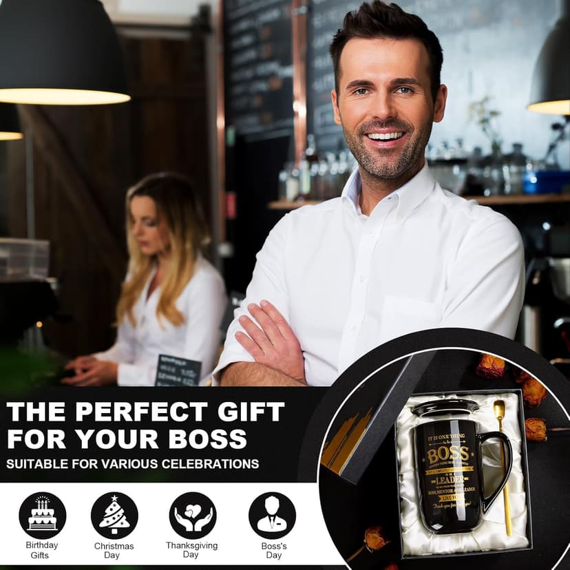 Boss Gifts - Best Bosses Day Gifts for Men Women - Funny Office Christmas Appreciation Gift for Boss Lady, Manager, Leader Female Male Birthday, Large 18 Oz Metal Glaze Ceramic Mug with Nice Gift Box