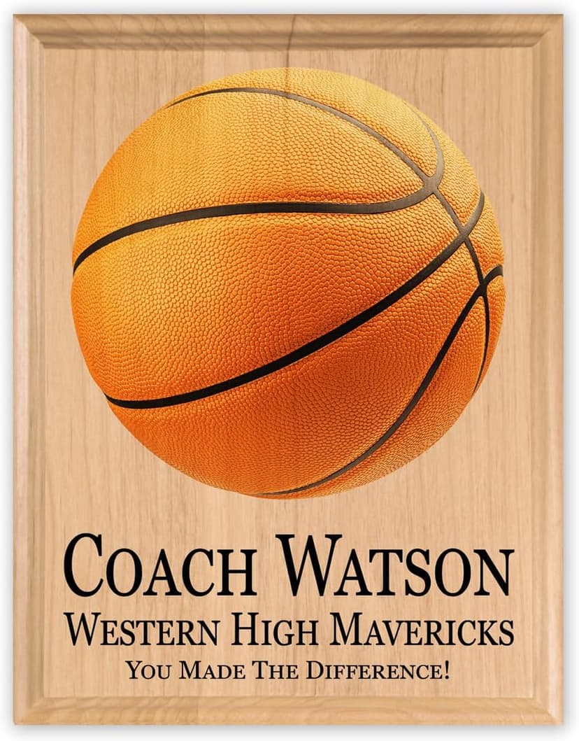 Basketball Coach Gift Plaque - Coaches Recognition Award Trophy - SIGNABLE PERSONALIZED For Team Signatures & Thank You Notes - Solid Wood - 8.5in x 11in x .75in (Basketball Coach)
