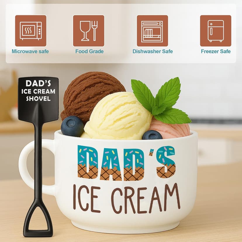 Funny Dad Birthday Gifts from Daughter Son, Novelty Christmas Dads Gift for Daddy Dada Father StepDads, Unique New Dad gifts from Wife, Dad's Ice Cream Bowl Presents Set