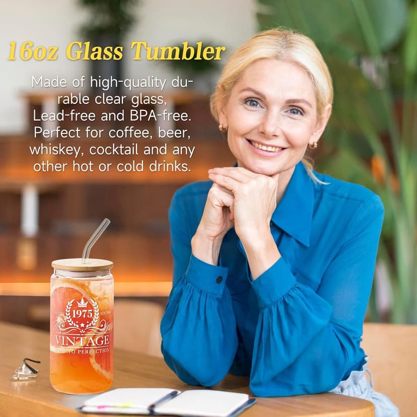 50th Birthday Gifts for Women Her, Cool Gifts for 50 Year Old Woman, Fifty Birthday Canvas Tote Bag Glass Cup Candle Gift Basket Ideas Daughter Mom Sister Friend Wife Coworkers