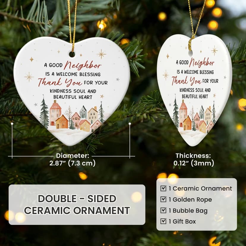 Neighbors Ornament 2025 - Thank You Gifts for Good Neighbors and Friends Next Door, Xmas Appreciation Gift for Women Man, Ceramic Ornaments for Christmas Tree Decor, Cute for Neighbor