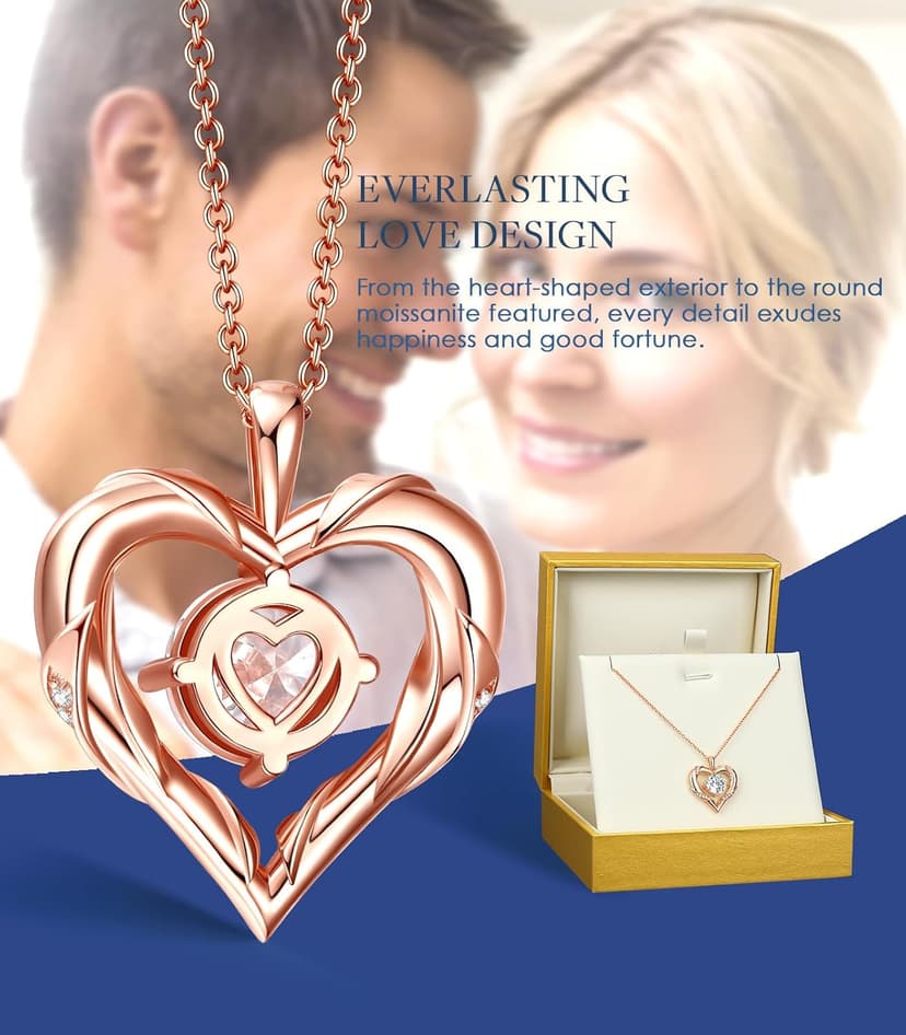 2-3 Ct Moissanite Heart Necklaces for Women, 18K Gold Plated Romantic Pendant for Anniversary Birthday, 925 Sterling Silver Jewelry for Wife Girlfriend Mom Her