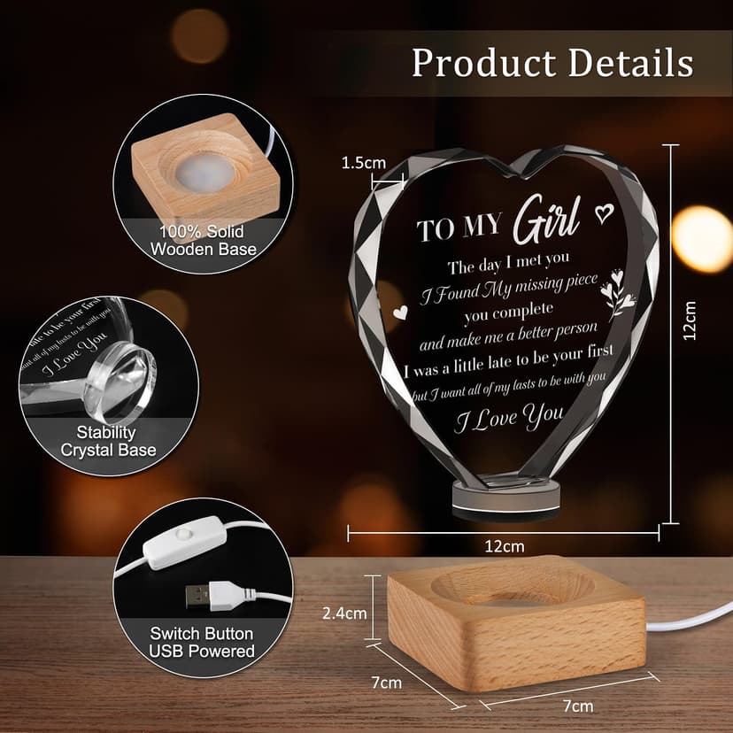 to My Girl Gifts 3D Illusion Lamp for Girlfriend, Engraved Crystal Night Light Presents, Birthday Anniversary Christmas Valentines Day Gifts for Girlfriend Wife from Husband Boyfriend