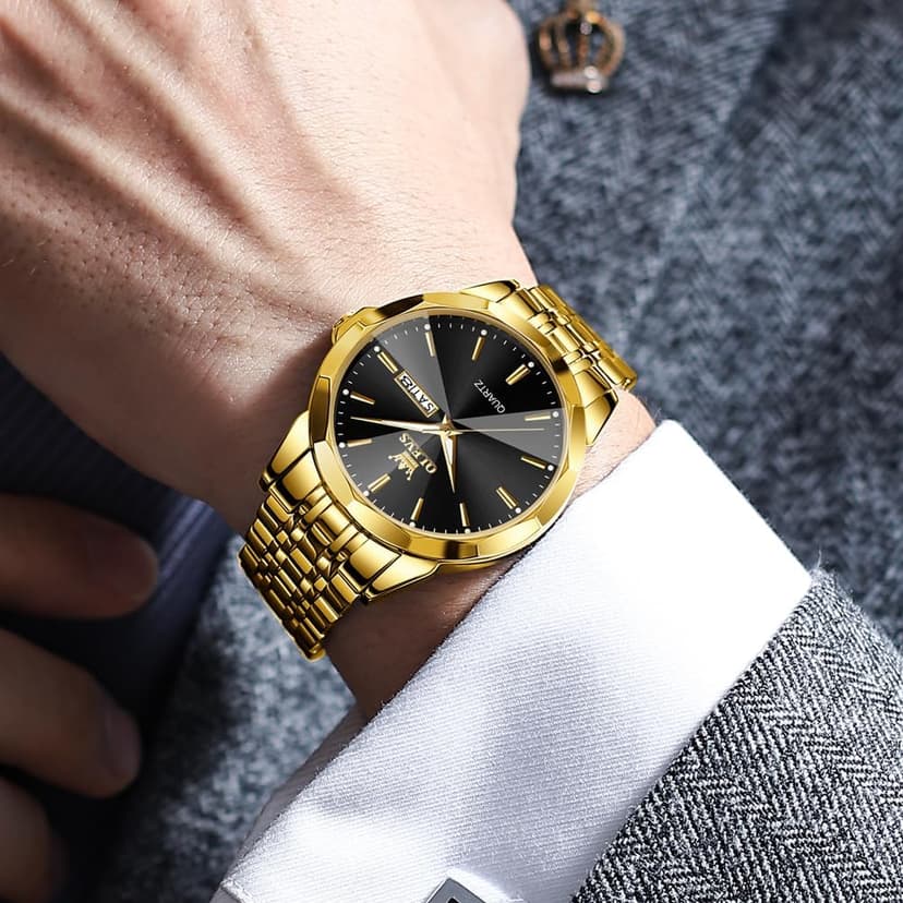 OLEVS Watch for Men Diamond Business Dress Analog Quartz Stainless Steel Waterproof Luminous Date Two Tone Luxury Casual Wrist Watch