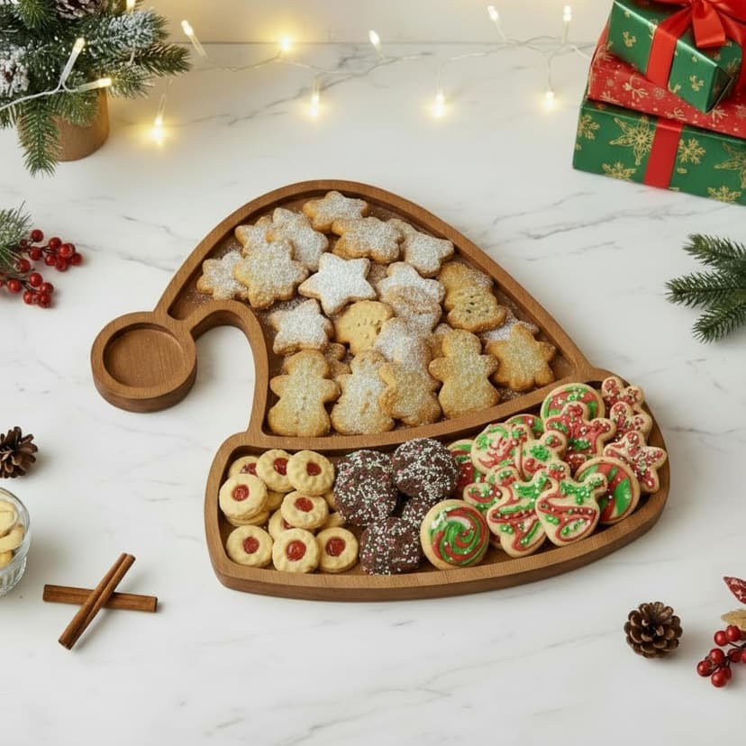 Maxcheck Santa Hat Christmas Serving Tray Platter Charcuterie Board Christmas Wood Serving Dish Cutting Board Rustic Farmhouse 11.42 x 10.43 Inches Table Plate for Cheese Food Fruit Party