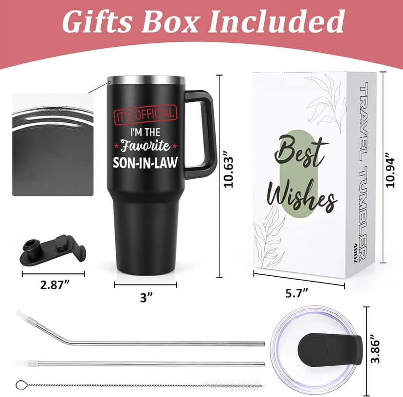 Lifecapido Son in Law Gifts, Favorite SON-IN-LAW 40oz Tumbler with Handle, Birthday Fathers Day Christmas Engagement Wedding Gifts for Son in Law from Mom in Law Dad in Law, Black