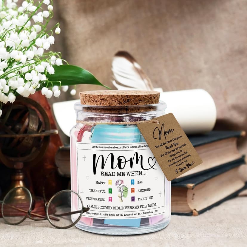 NewEleven Christmas Gifts For Mom, Mom Gifts From Daughters Son on Mother Birthday, Bible Jar, Christian Gift for Wife, Thank You Gift Decorative Inspirational Scripture Jar with 92 Bible Verses