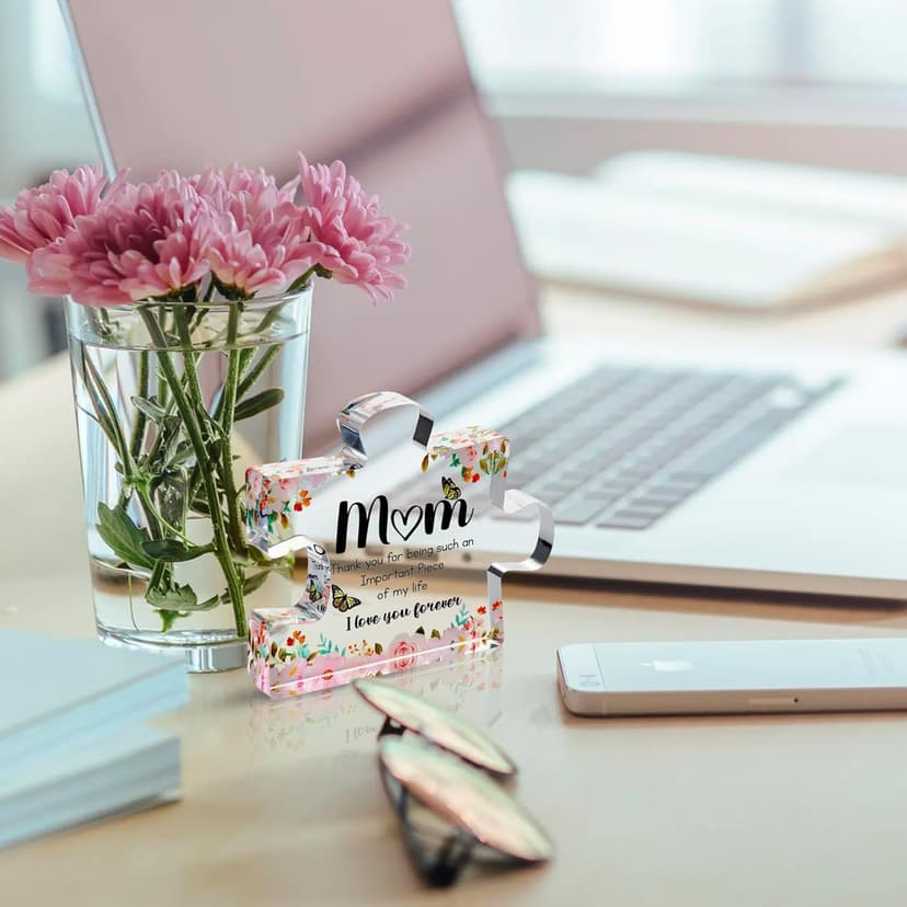 VELENTI Gifts for Mom - Cute Engraved Acrylic Block Puzzles Piece - Adorable Mom Gift from Son, Daughter - Fun Christmas, Mothers Day, Birthday Gift Idea for Mom - Fancy Decoration Piece for Home