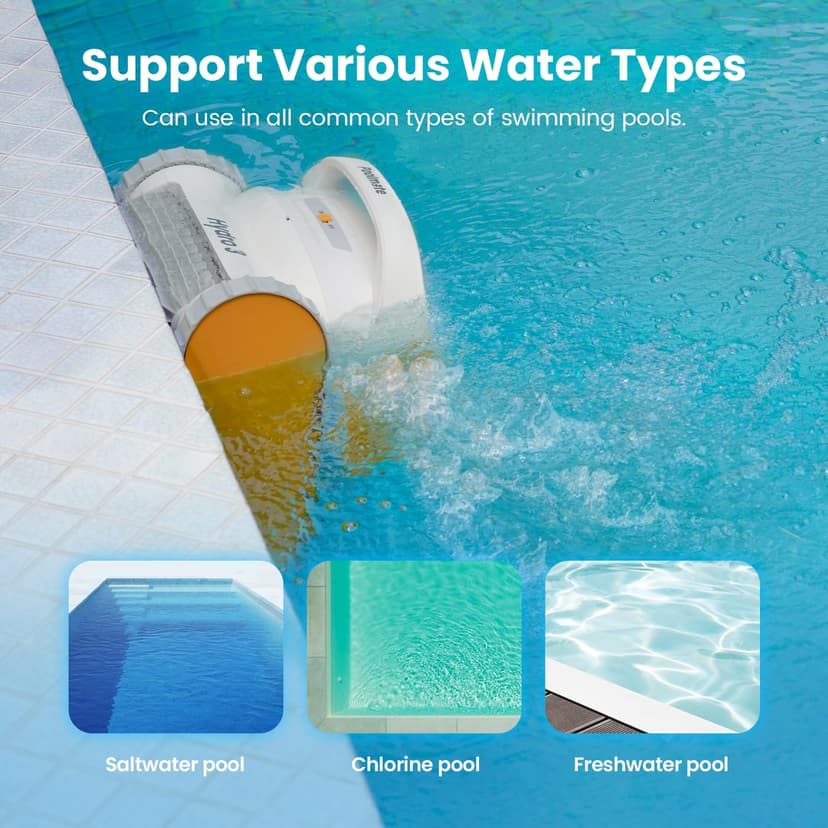 Hydro3 Robotic Pool Cleaner, 150W Cordless Pool Vacuum for Inground/upground Pool Max 861-1070 sq.ft, 200mins Runtime, 2xBrushless-Motor, 4.1L Filter Basket, Wall Climbing/Waterline Clean