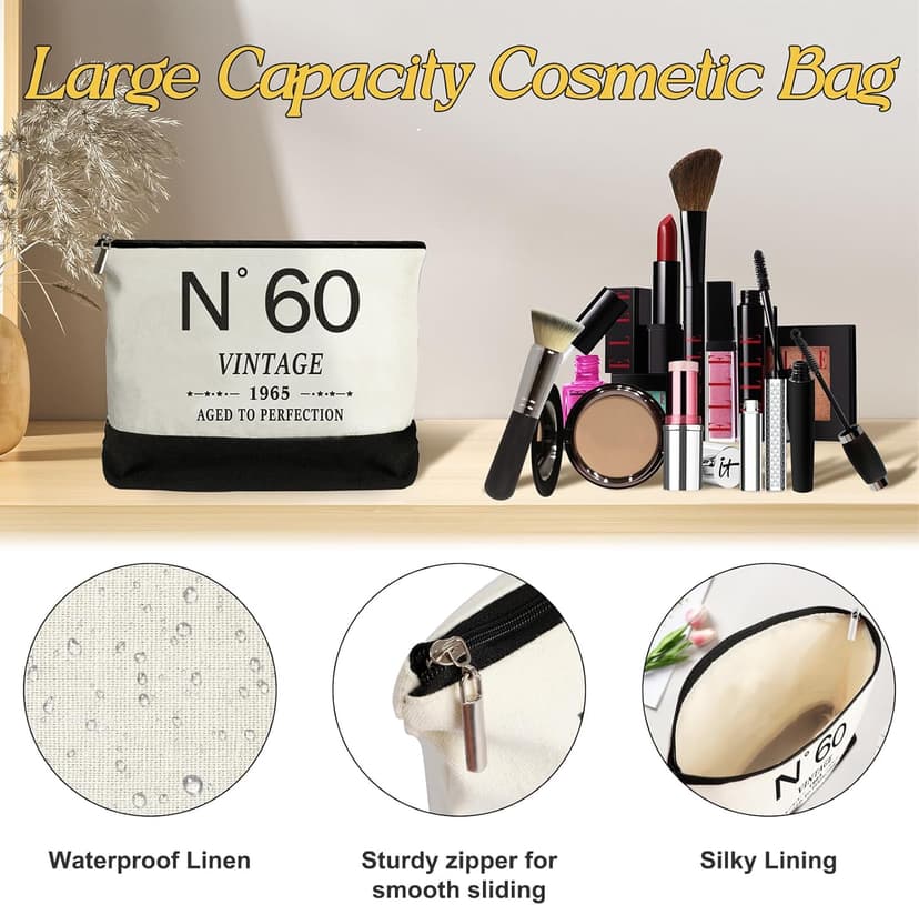 60th Birthday Gifts for Women Canvas Tote Bag Travel Gear, Unique 60 Years Old Gifts for Her Wife Sister Mom Aunt Friends, Vintage N60 Handbag & Cosmetic Bag & Back in 1965 Poster