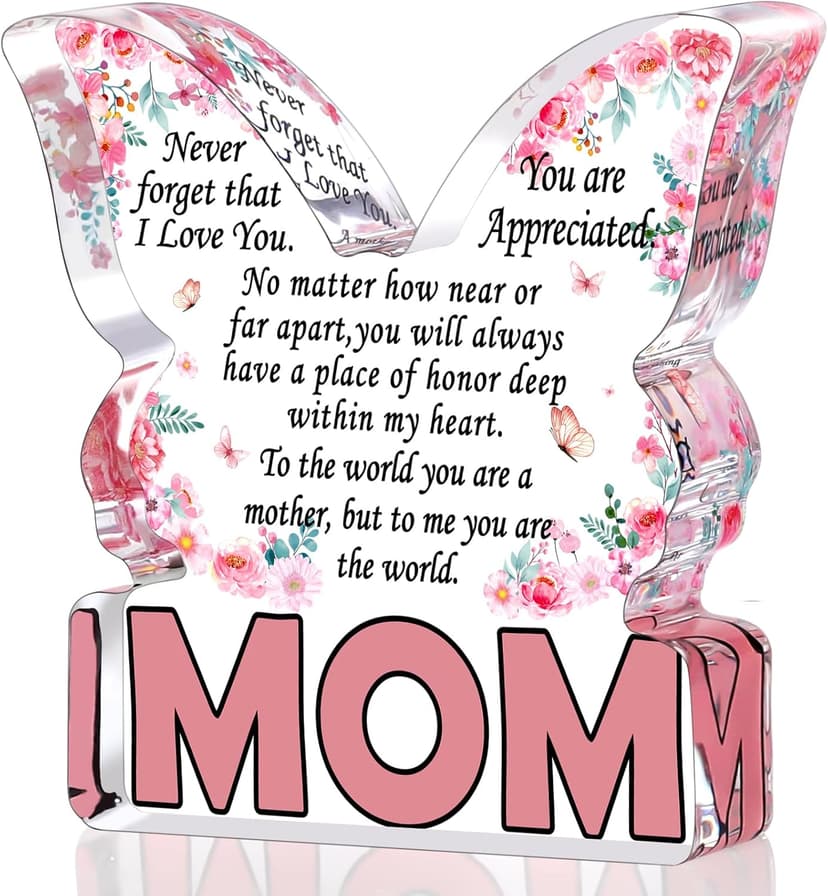Birthday Gifts for Mom Birthday Gifts for Mom from Daughter Son, Mom Birthday Gift Ideas Unique Christmas Mothers Day Best Mom Ever Gift New Mom Single Mom Stepmom Butterfly Shaped Acrylic Plaque Sign