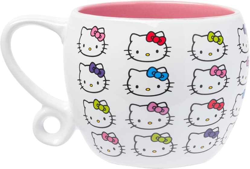 Silver Buffalo Sanrio Hello Kitty Faces and Bows Pattern Round Body Loop Handle Ceramic Mug, 15.9 Ounces