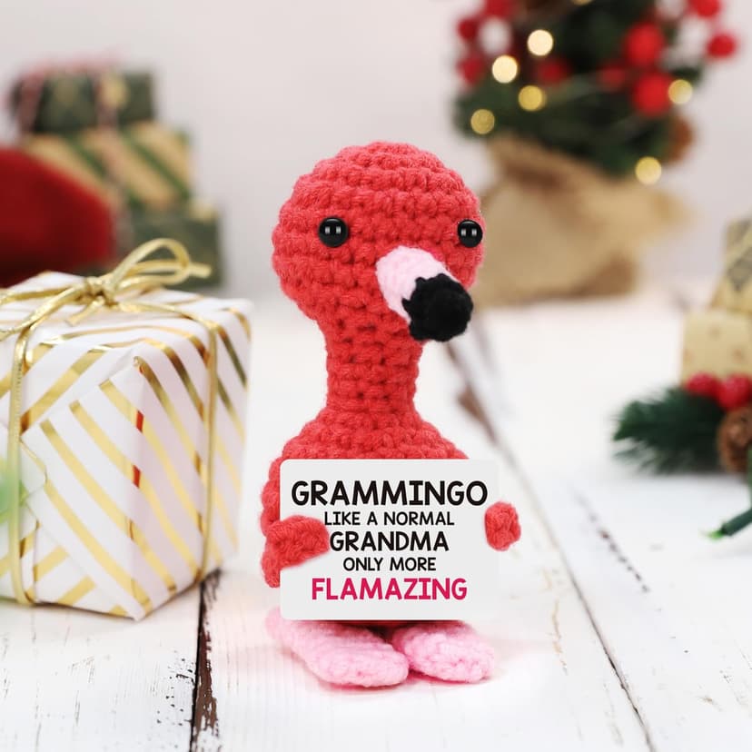 Grandma Birthday Gifts from Grandkids, I Love You Grandmother Birthday Gifts, Christmas for Great Grandma Nana Gigi Mimi Present from Granddaughter Grandson, Funny Handmade Crochet Flamingo Grammingo