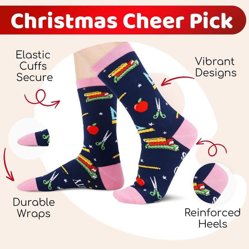 Book Lover Gifts - Funny Reading Teacher Socks for Readers Women Men With Greeting Card