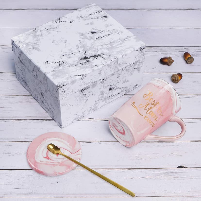 YHRJWN Mom and Dad Gifts, Best Dad and Mom Mug, Christmas Birthday Gifts for Parents from Daughter Son New Parent Couple Gift Set, Christmas 14 Oz Coffee Mug with Gift Box Coaster Spoon