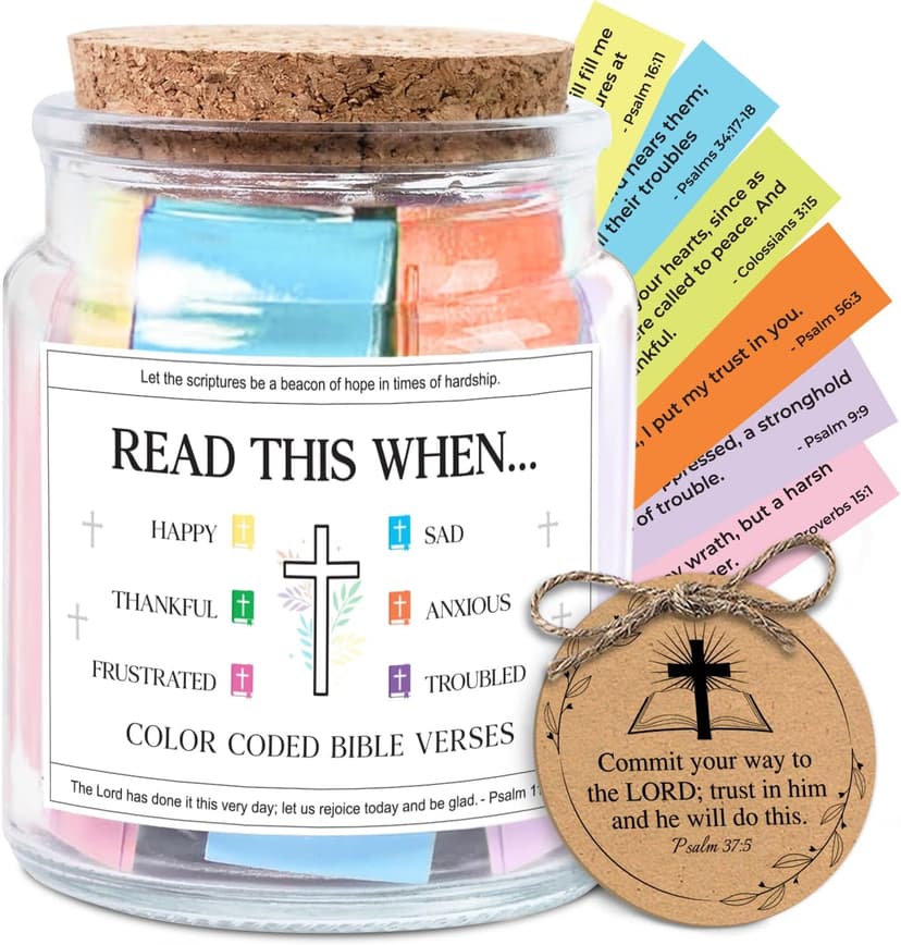 NewEleven Birthday Gifts For Women - Christian Gifts For Women, Her, Friends - Appreciation Present From Friend, Family - Decorative Glass Inspirational Scripture Jar With 92 Bible Verse