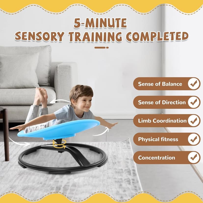 Zhenx Spinning Chair for Autistic Kids (3-18 Years), Sensory Swivel Chair for Teens with ADHD/Autism – 21×19 Inch 220LBS Weight Capacity Seat – Sit and Spin Calming Toy for Body Balance (Blue)