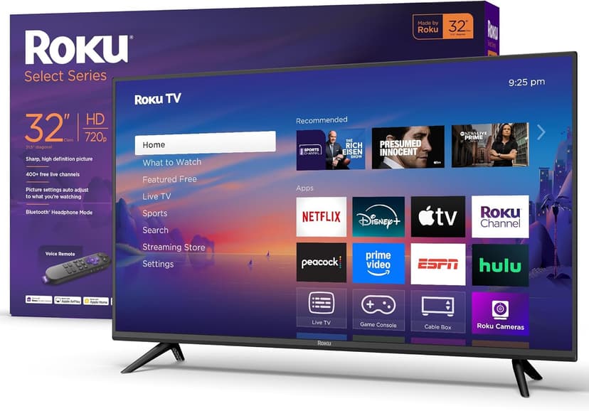 Roku Smart TV 2025 – 32-Inch Select Series, 720p HD TV – RokuTV with Voice Remote – Flat Screen LED Television with Wi-Fi for Streaming Live Local News, Sports, Family Entertainment - Amazon Exclusive