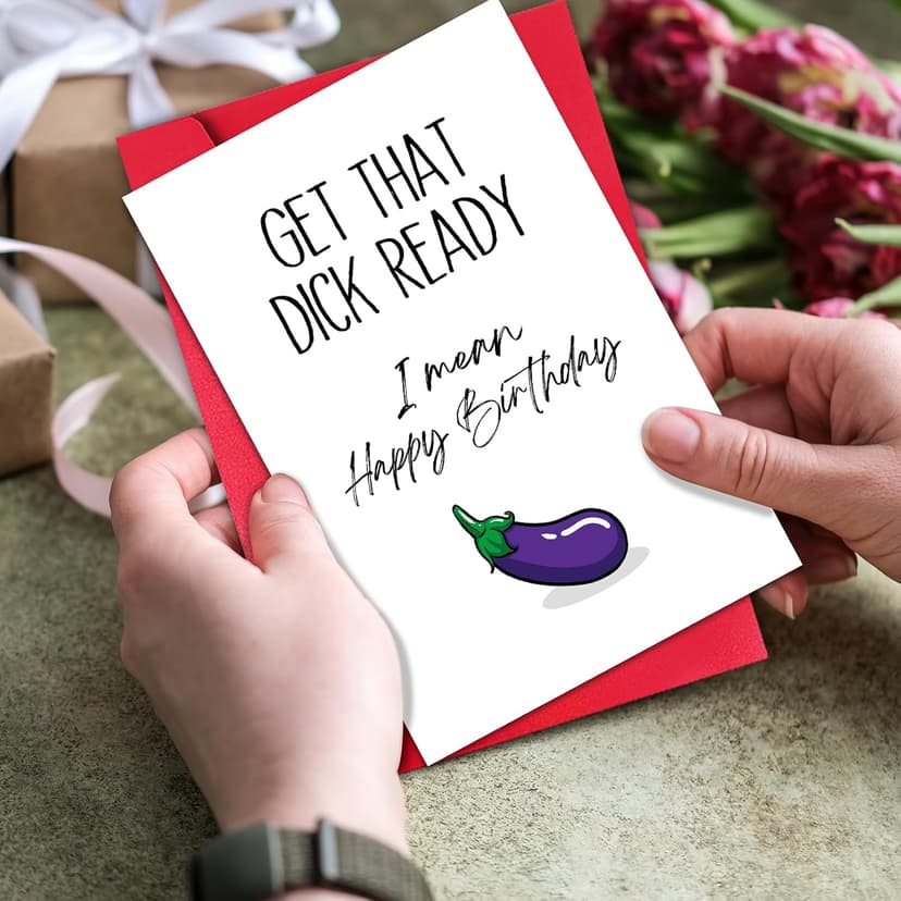 GYYsweetus Funny Birthday Card for Boyfriend Husband, Dirty Birthday Gift for Men, Get that Happy Birthday Card from Girlfriend Wife with Envelope and Sticker