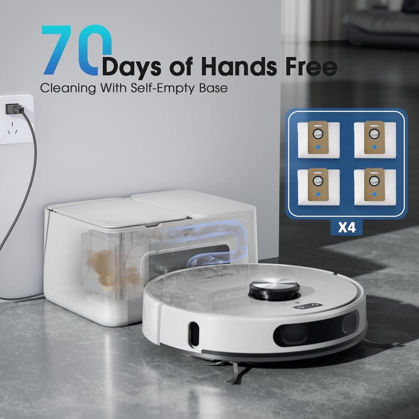 Robot Vacuum and Mop Combo, 3-in-1 Robotic Vacuums Cleaner with 70-Day Self-Emptying Base, LiDAR Navigation Smart Mapping & Strong 6000Pa Suction, for Pet Hair, Hard Floor, Carpet