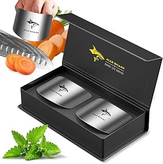 MAD SHARK Chef Finger Guards for Cutting with Gift Box, 2pcs Premium 304 Stainless Steel Finger Protectors for Cutting, Slicing and Chopping Vegetables, Fruits and Meat, Avoid Hurting Kitchen Tools