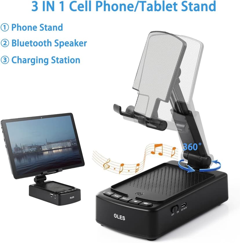 Gifts for Men, OLES Mobile Phone Stand with Bluetooth for Him Dad Women Who Want Nothing, Adjustable Tablet Holder with Wireless Speaker, Tech Gadgets for Table Desk, Unique Ideal