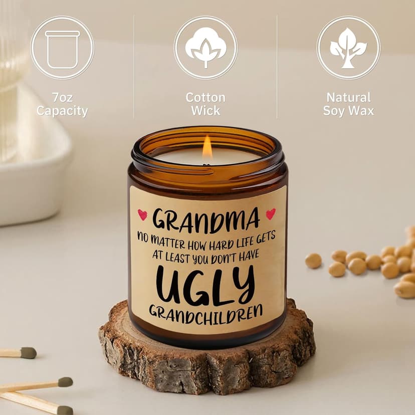 Niyewsor Grandma Gifts, Grandparents Day Gifts for Grandma, Lavender Scented Soy Wax Candle, Grandmas Birthday Gift from Grandchildren Granddaughter Grandkids, Handmade, 7oz