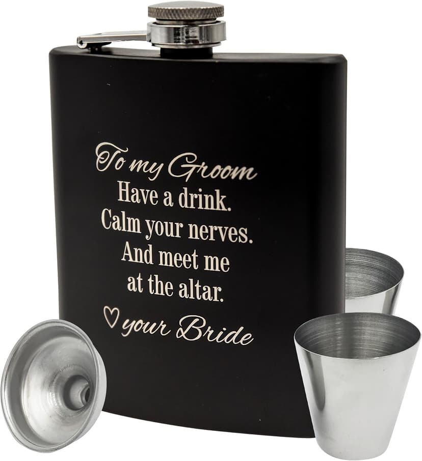 Groom Gifts from Bride on Wedding Day, Gifts for Groom to be, Fiance Gifts for Him, Bride and Groom Flask, Groom Gift, Groom Engagement, Wedding Gift for Husband, Future Husband Gifts, Hip Flask (GB)