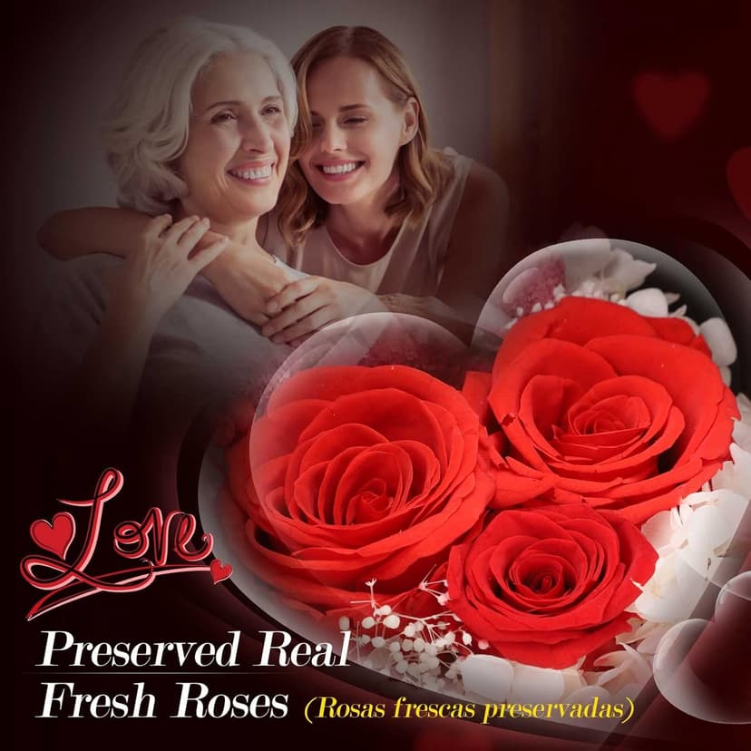 ADDWel Birthday Gifts for Mom from Daughter and Son, Unique Mother Birthday Gift Idea, Preserved Real Roses with I Love You in 100 Languages Mom Necklace, Cool Present to Mother Mama