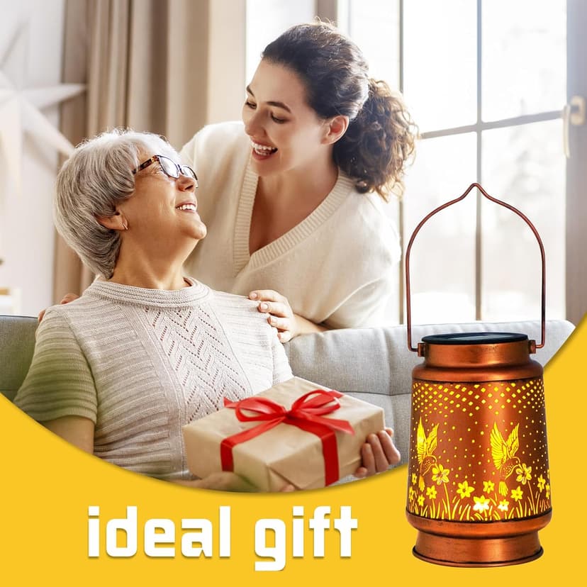 Hummingbird Birthday Gifts for Women Mom Grandma Solar Lanterns Outdoor Waterproof Garden Decor Metal Hanging LED Decorative Light for Patio Yard Lawn Backyard Front Porch Gardening Gifts