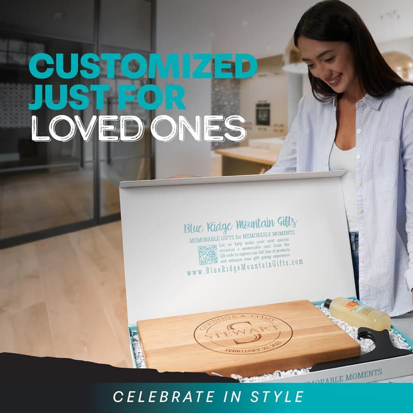 Blue Ridge Mountain Gifts Personalized Wood Cutting Board Laser Engraved Anniversary or Wedding Gift Custom Charcuterie Board Personalized Christmas Gift