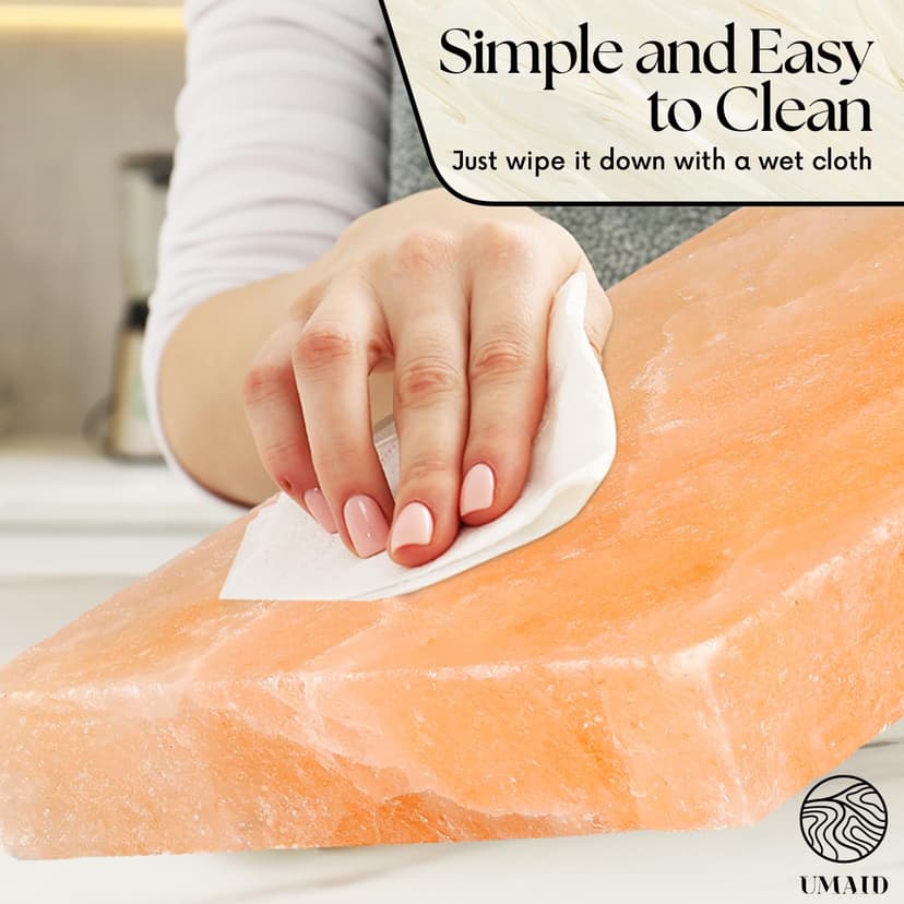 UMAID Himalayan Salt Block For Grilling, Cooking, Cutting and Serving,12X8X1.5 Food Grade Himalayan Pink Salt Stone on Stainless Steel Plate & Recipe Booklet, Unique Gifts for Men, Women, Chef, Cooks