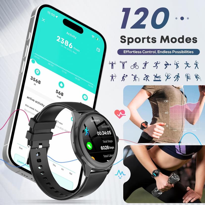 DIVOAZBVO DIVOAZBVO Smart Watches for Women Men, 1.39" HD IPS Touchscreen Smartwatch with 120 Sports Modes, Heart Rate/Sleep Monitor, IP67 Waterproof, Bluetooth Call & Music Control for iPhone/Android (Black)