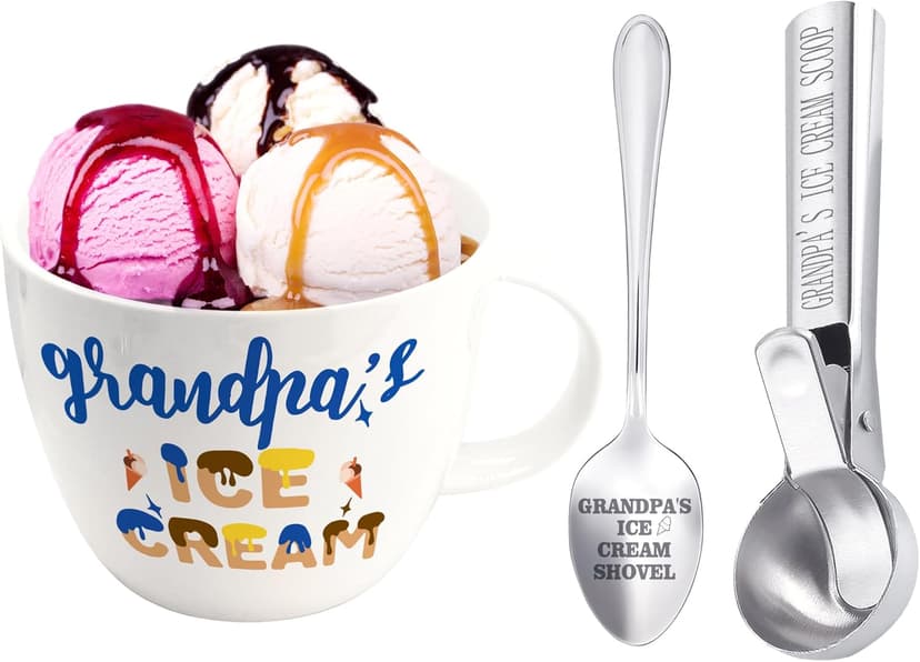 Grandpa Gifts, Grandpa Birthday Gift from Grandkids, Grandpa's Ice Cream Bowl Scoop Shovel Spoon Set, Grandpa’s Ice Cream Gift, Christmas Birthday Grandparents Day Present for Him Man