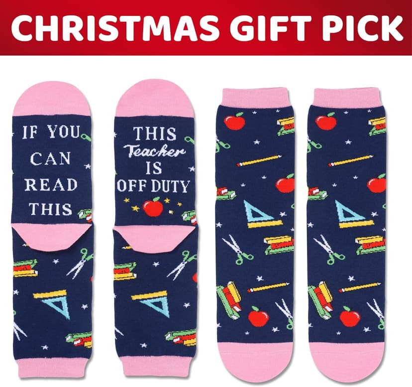 Book Lover Gifts - Funny Reading Teacher Socks for Readers Women Men With Greeting Card