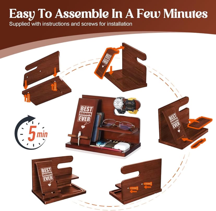 Grandpa Gifts, Fathers Day Grandpa Gifts, Wood Phone Docking Station, Fathers Day Birthday Christmas Stocking Stuffers from Grandkids, Nightstand Organizer