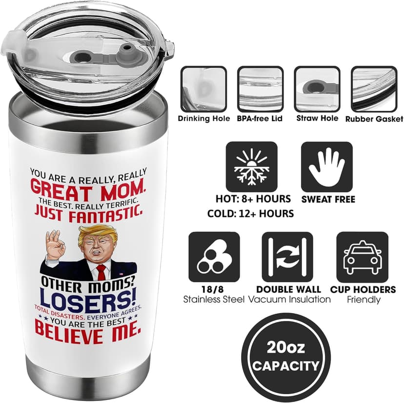Gifts for Mom from Daughter Son - Christmas Gifts for Mom Wife - Birthday, Christmas, Valentines Day Gift for Moms - Gift for Mama, Moms, Mother - 20 Oz Stainless Steel White Tumbler